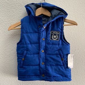 Lucky Brand Hooded Snap Button Vest Size 5 Boys Blue Color NWT